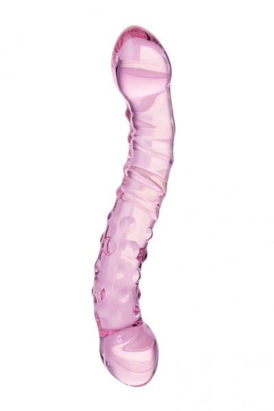 Двусторонний розовый фаллос с рёбрами и точками - 20,5 см. Sexus 