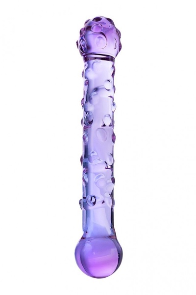 Фиолетовый стеклянный фаллоимитатор с шишечками - 19,5 см. Sexus 