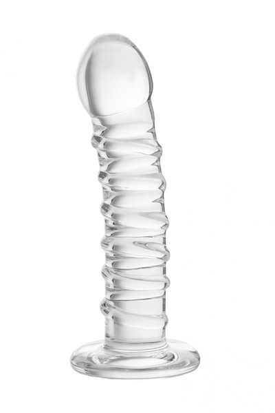 Фаллос со спиралевидным рельефом из прозрачного стекла - 16 см. Sexus (прозрачный) 