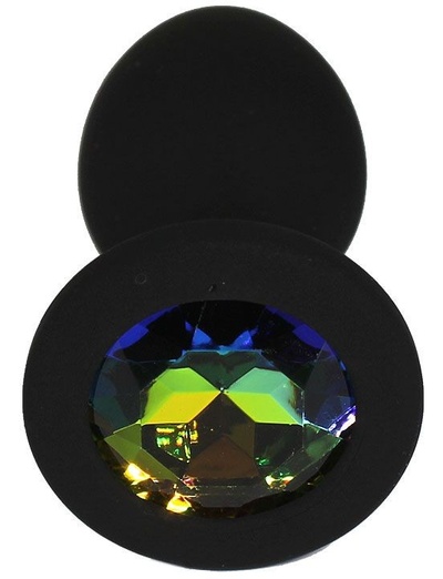 Черная анальная пробка с радужным кристаллом - 7,3 см. Eroticon (черный) 