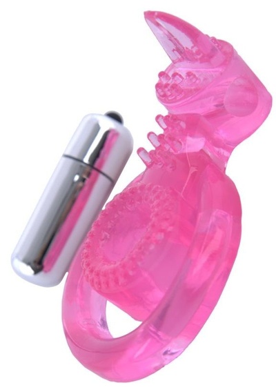 Розовая вибронасадка со стимулятором клитора "Язычок" Toyfa Basic (розовый) 
