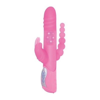 Розовый вибратор-кролик с анальным отростком E-RABBIT TRIPLE PLAY - 19 см. Seven Creations 