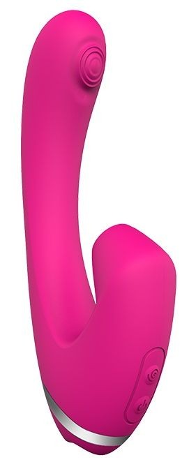 Розовый вибромассажер SUGAR PUFF с вакуумной стимуляцией - 16 см. Dream Toys 