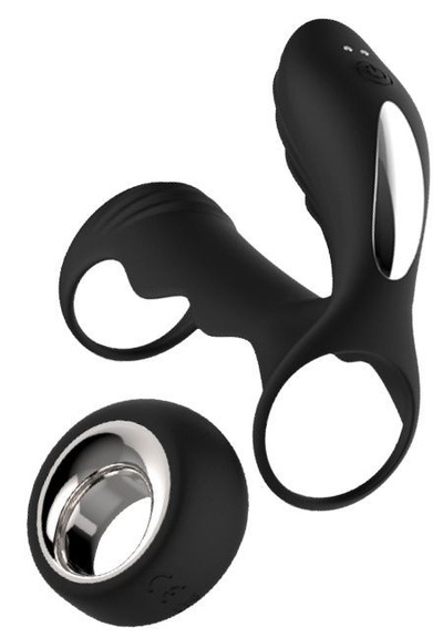 Черная насадка на пенис с вибрацией HYPERION REMOTE - 10 см. Dream Toys (черный) 