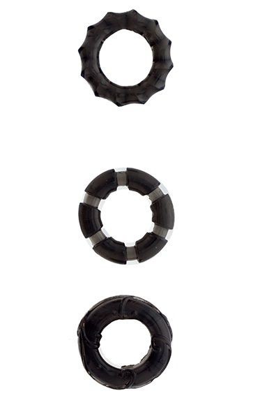 Набор из 3 чёрных эрекционных колец MENZSTUFF STRETCHY COCK RINGS Dream Toys (черный) 