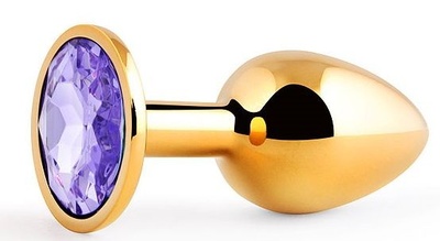 Золотистая анальная пробка с фиолетовым стразом - 7,2 см. Anal Jewelry Plug (фиолетовый) 