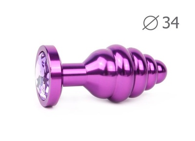 Коническая ребристая фиолетовая анальная втулка с сиреневым кристаллом - 8 см. Anal Jewelry Plug (сиреневый) 