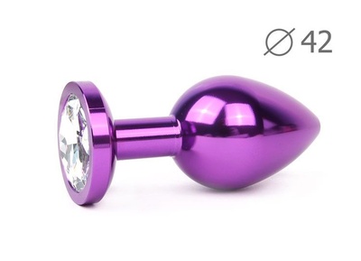 Коническая фиолетовая анальная втулка с прозрачным кристаллом - 9,3 см. Anal Jewelry Plug (прозрачный) 
