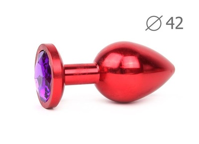 Коническая красная анальная втулка с кристаллом фиолетового цвета - 9,3 см. Anal Jewelry Plug (фиолетовый) 