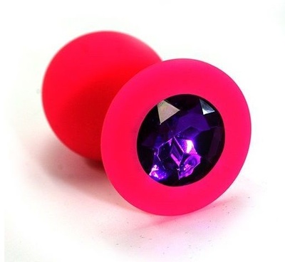 Розовая силиконовая анальная пробка с темно-фиолетовым кристаллом - 7 см. Kanikule (фиолетовый) 
