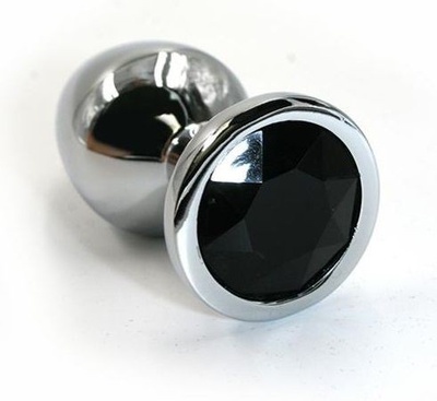 Серебристая алюминиевая анальная пробка с чёрным кристаллом - 6 см. Kanikule (черный) 