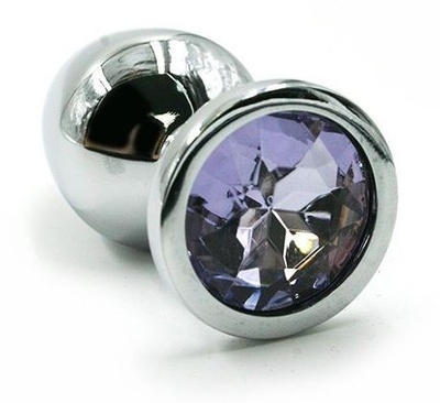 Серебристая алюминиевая анальная пробка с светло-фиолетовым кристаллом - 7 см. Kanikule (фиолетовый) 