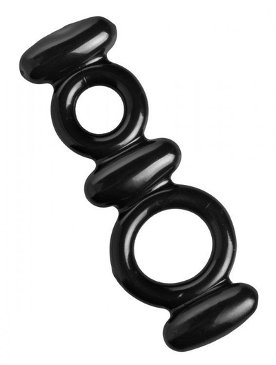 Двойное эрекционное кольцо Dual Stretch To Fit Cock and Ball Ring XR Brands (черный) 