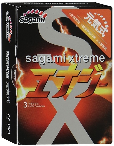 Презервативы Sagami Xtreme Energy с ароматом энергетика - 3 шт. (прозрачный) 