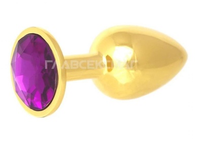 Золотистая анальная пробка с фиолетовым кристаллом - 7 см. Главсексмаг (фиолетовый) 