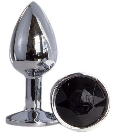 Металлическая анальная втулка с черным кристаллом - 7,2 см. OYO (черный) 