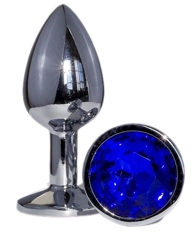 Металлическая анальная втулка с синим кристаллом - 7,2 см. OYO (синий) 
