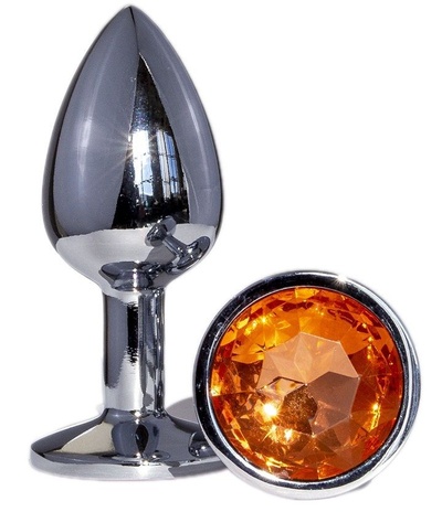 Металлическая анальная втулка с оранжевым кристаллом - 7,2 см. OYO (оранжевый) 