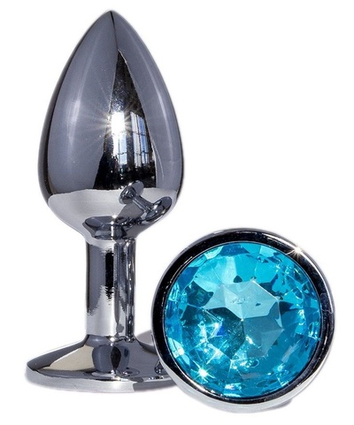 Металлическая анальная втулка с голубым кристаллом - 7,2 см. OYO (голубой) 