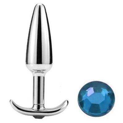 Металлическая анальная пробка-конус с голубым кристаллом - 9 см. OYO (голубой) 