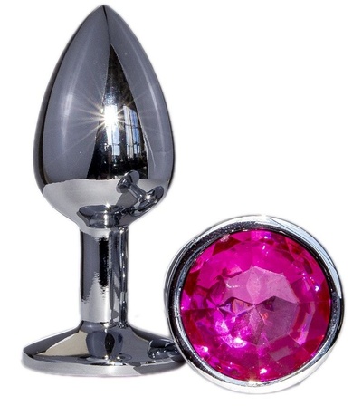 Металлическая анальная втулка с ярко-розовым кристаллом - 7,2 см. OYO (ярко-розовый) 