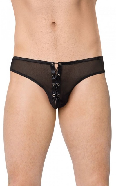 Сексуальный мужские трусы-стринги со шнуровкой SoftLine (черный) 