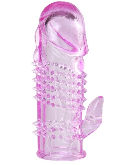 Розовая гелевая насадка с клиторальным отростком - 13,5 см. Toyfa Basic (розовый) 