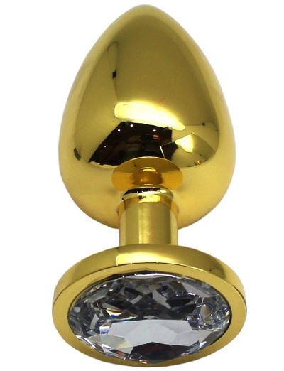 Золотистая анальная пробка с прозрачным кристаллом - 9 см. Eroticon (прозрачный) 