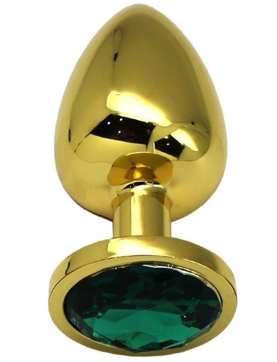 Золотистая анальная втулка с изумрудным кристаллом - 9,5 см. Eroticon (изумрудный) 