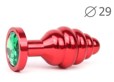 Красная анальная втулка с зеленым кристаллом - 7,1 см. Anal Jewelry Plug (зеленый) 