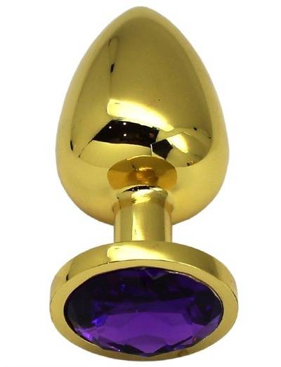 Золотистая анальная пробка с фиолетовым кристаллом - 9 см. Eroticon (фиолетовый) 