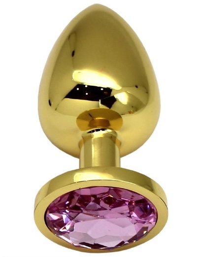 Золотистая пробка с розовым кристаллом - 9 см. Eroticon (розовый) 