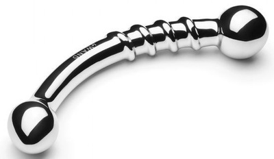 Серебристый изогнутый фаллоимитатор со спиралью Bow - 17,8 см. Le Wand 