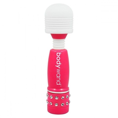 Розово-белый жезловый мини-вибратор с кристаллами Mini Massager Neon Edition Bodywand (розовый с белым) 