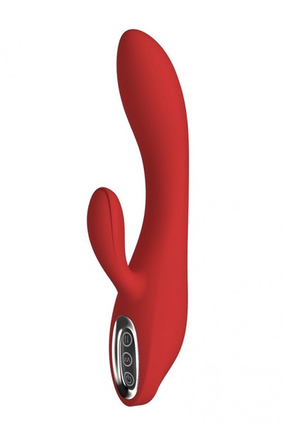 Красный вибратор с клиторальным отростком Sofia - 21 см. Dream Toys 