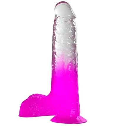 Фиолетовый фаллоимитатор с мошонкой, прозрачным стволом и присоской - 17,8 см. Dream Toys 