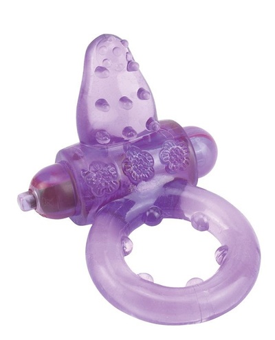 Фиолетовое эрекционное кольцо с вибрацией и рельефным язычком NUBBY CLITORAL PROBE COCKRING Seven Creations (фиолетовый) 
