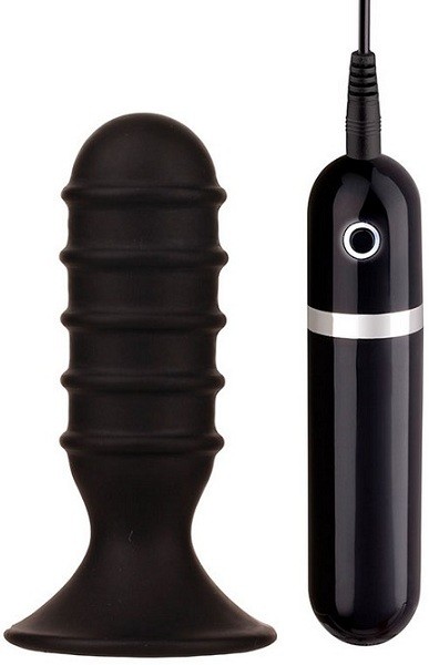 Чёрная анальная вибропробка с рёбрышками - 10 см. Dream Toys (черный) 