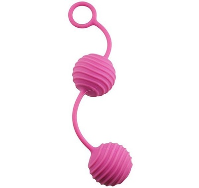 Розовые вагинальные шарики с ребристым рельефом Dream Toys (розовый) 