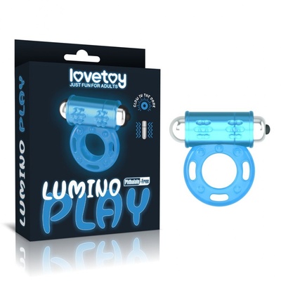 Голубое, светящееся в темноте эрекционное виброкольцо Lumino Play Vibrating Penis Ring LoveToy (голубой) 
