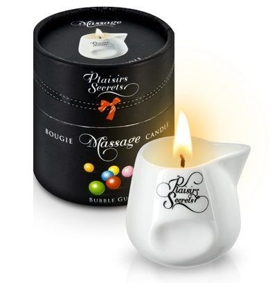 Массажная свеча с ароматом бубль-гума Bougie de Massage Gourmande Bubble Gum - 80 мл. Plaisir Secret (белый) 
