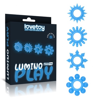 Набор из 4 голубых, светящихся в темноте эрекционных колец Lumino Play LoveToy (голубой) 