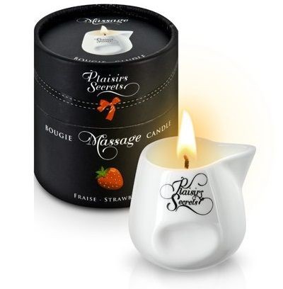 Массажная свеча с ароматом клубники Bougie de Massage Gourmande Fraise - 80 мл. Plaisir Secret (белый) 
