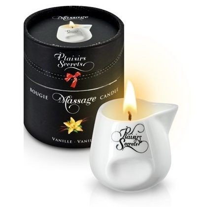 Массажная свеча с ароматом ванили Bougie Massage Gourmande Vanille - 80 мл. Plaisir Secret (белый) 
