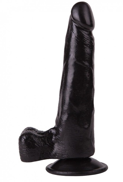 Фаллоимитатор с мошонкой на присоске чёрного цвета - 16,5 см. LOVETOY (А-Полимер) (черный) 