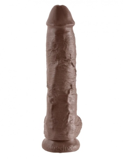 Большой коричневый фаллоимитатор с мошонкой 10" Cock with Balls на присоске - 25,4 см. PipeDream 