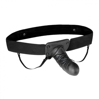 Чёрный полый страпон с вибрацией Unisex Vibrating Hollow Strap-On - 14 см. Lux Fetish (черный) 