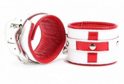 Бело-красные кожаные наручники "Медсестричка" BDSM Arsenal (белый с красным) 