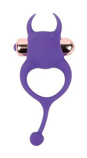 Фиолетовое эрекционное виброкольцо с рожками и хвостиком Bior toys (фиолетовый) 