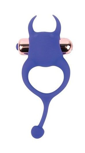 Синее эрекционное виброкольцо с рожками и хвостиком Bior toys (синий) 